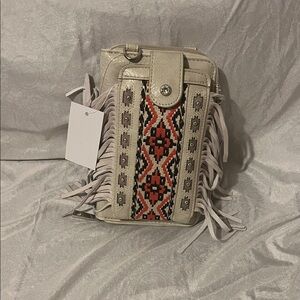 Multipurpose Aztec Fringe Embroidery Phone Wallet with Strap New With Tags